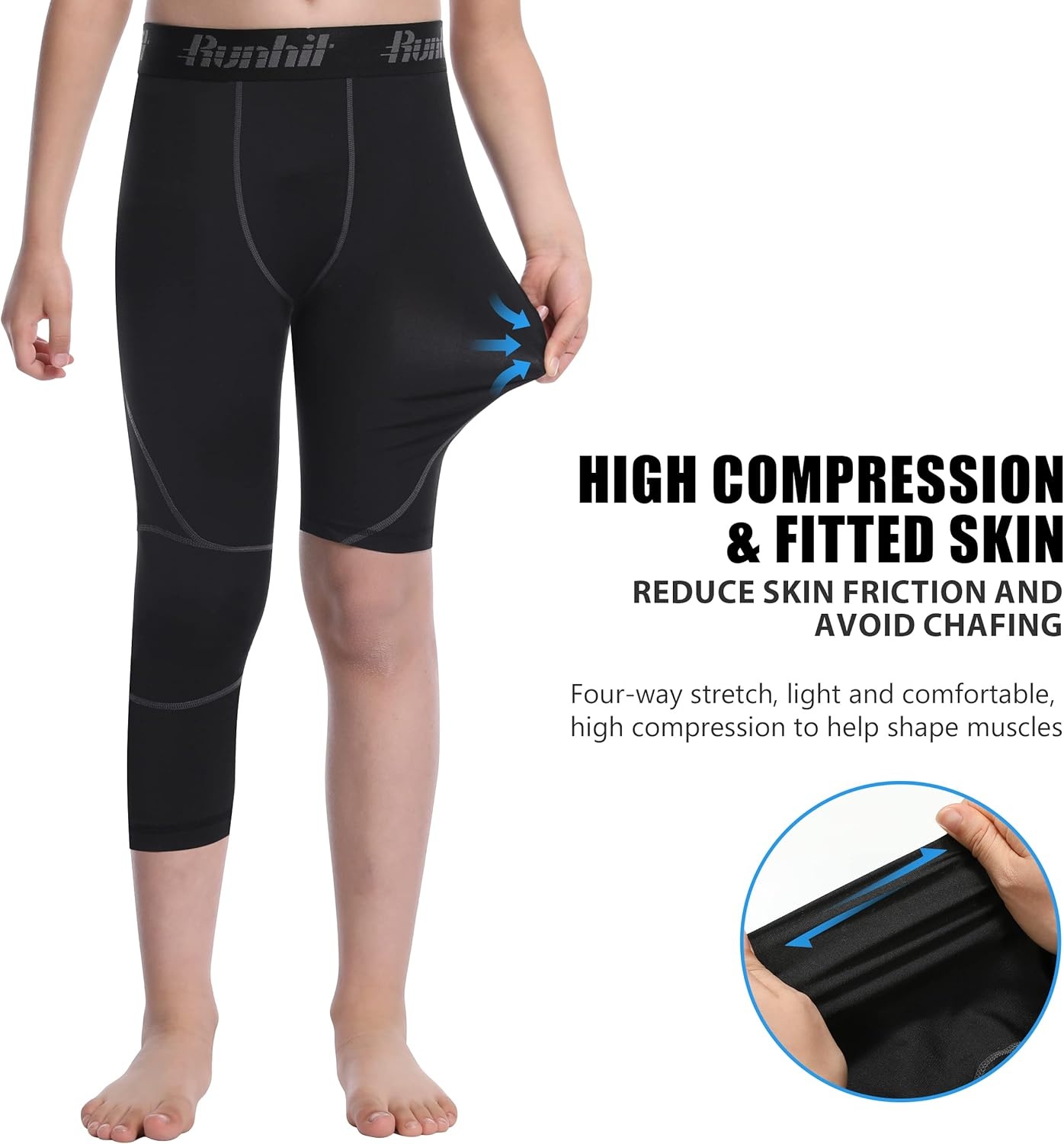 image:imageRunhit 34 One Leg Boys Compression LeggingsAthletic Tights Basketball Compression PantsYouth Boys Base Layer Pants