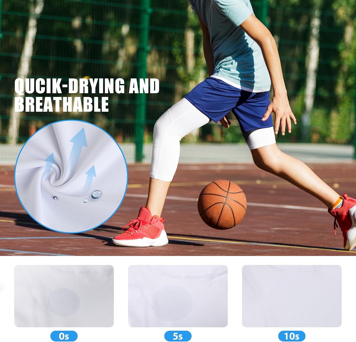 image:imageRunhit 34 One Leg Boys Compression LeggingsAthletic Tights Basketball Compression PantsYouth Boys Base Layer Pants