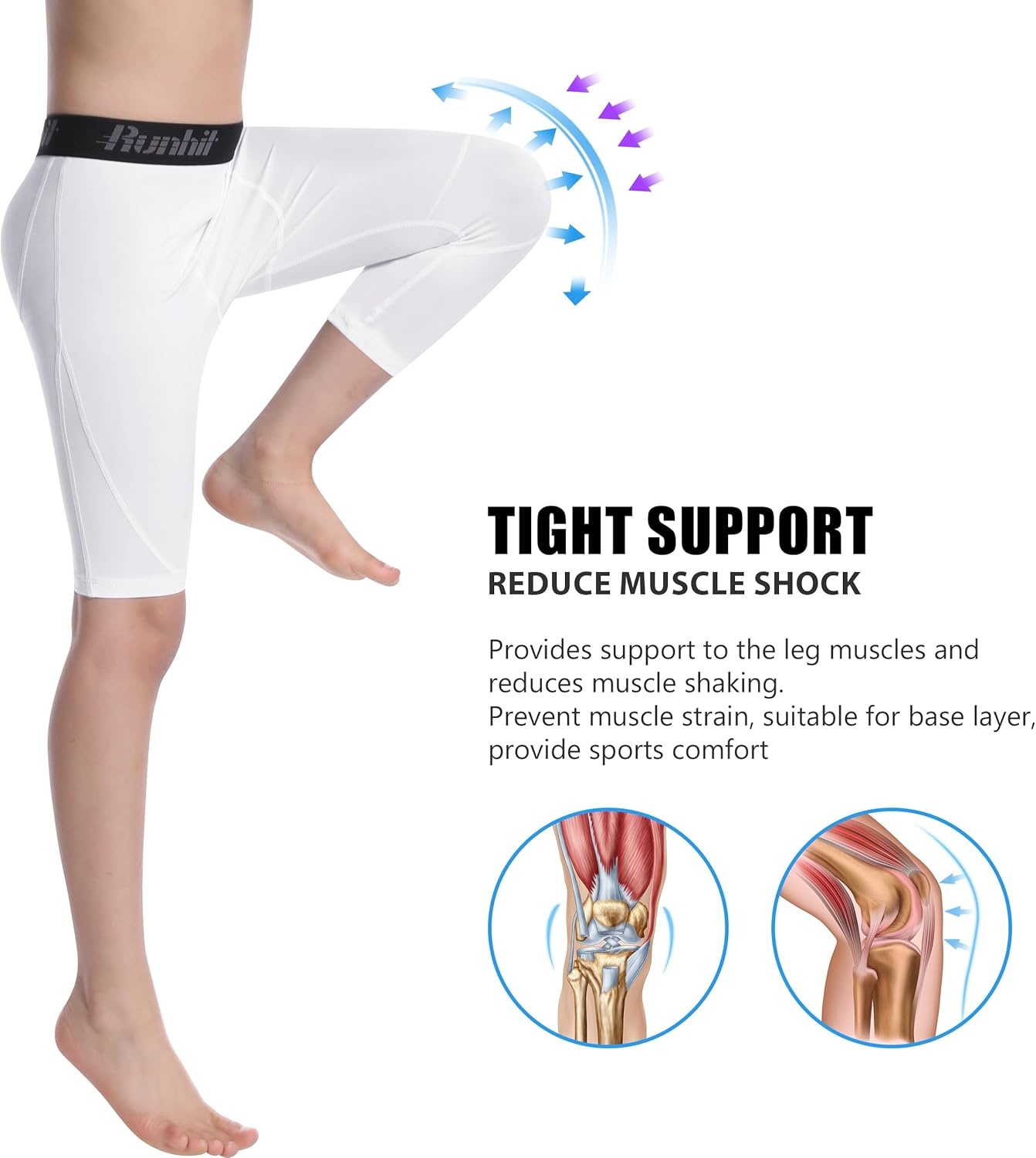 image:imageRunhit 34 One Leg Boys Compression LeggingsAthletic Tights Basketball Compression PantsYouth Boys Base Layer Pants