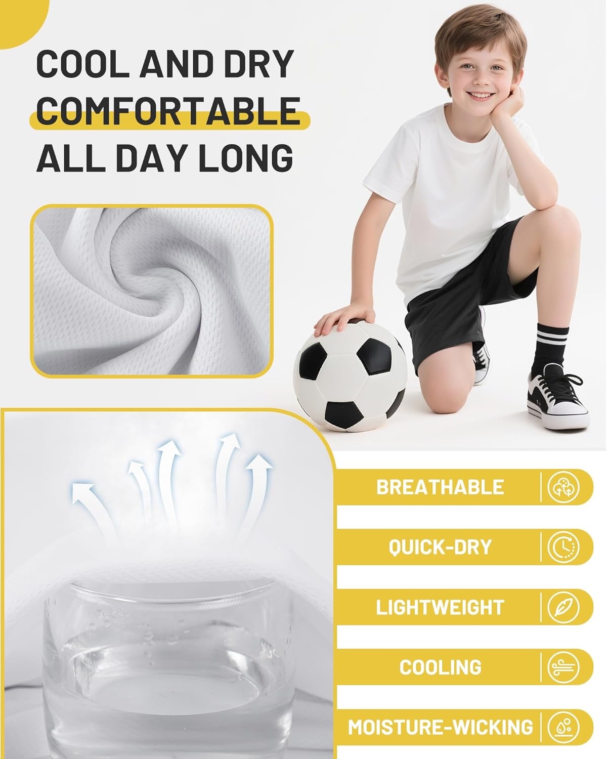 image:imageRunhit Boys Basketball Shorts Mesh Pockets Athletic Soccer Shorts for Youth Kids Running Gym PE Tennis Quick Dry Size 620White