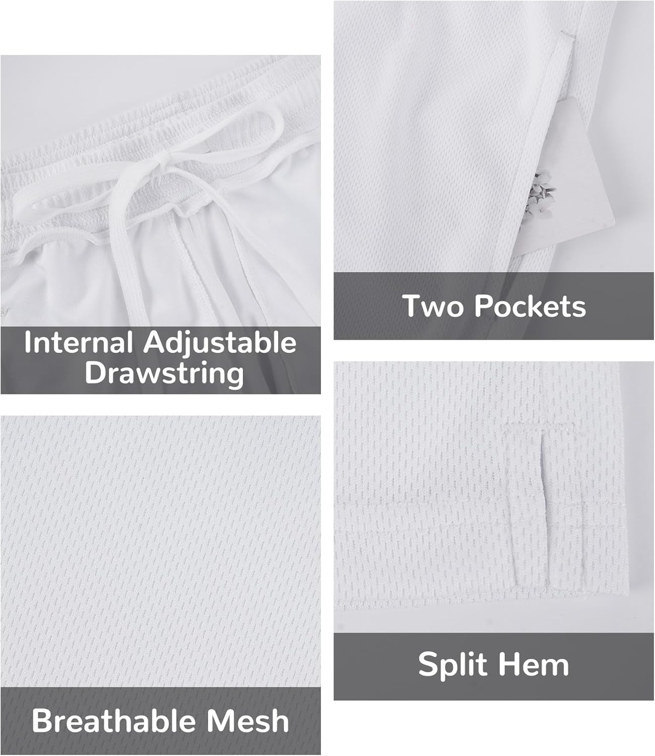 image:imageRunhit Boys Basketball Shorts Mesh Pockets Athletic Soccer Shorts for Youth Kids Running Gym PE Tennis Quick Dry Size 620White