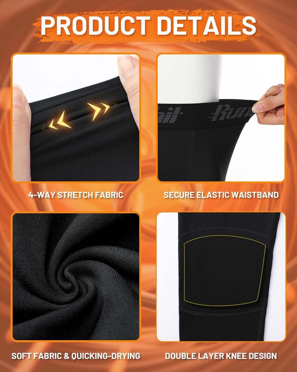 image:imageRunhit Boys Compression Leggings Fleece Lined Youth Sports Tights Kids Thermal Base Layer Pants Cold Weather Gear1pack Black