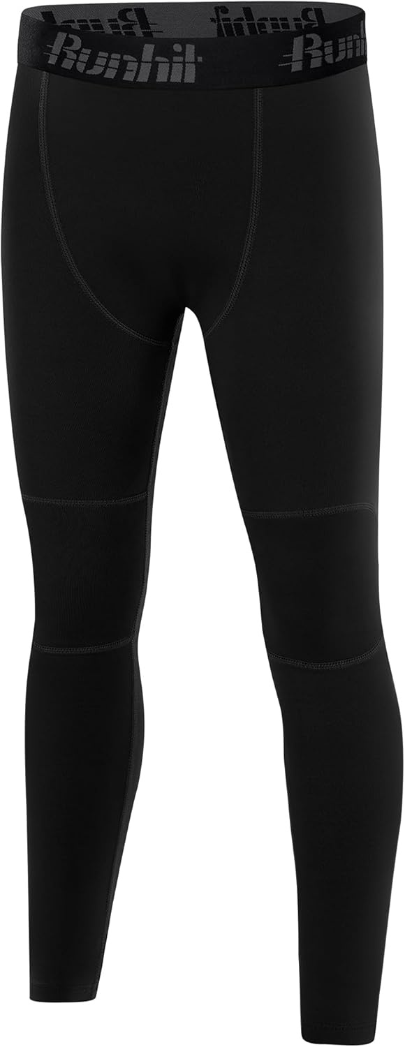 image:imageRunhit Boys Compression Leggings Fleece Lined Youth Sports Tights Kids Thermal Base Layer Pants Cold Weather Gear1pack Black