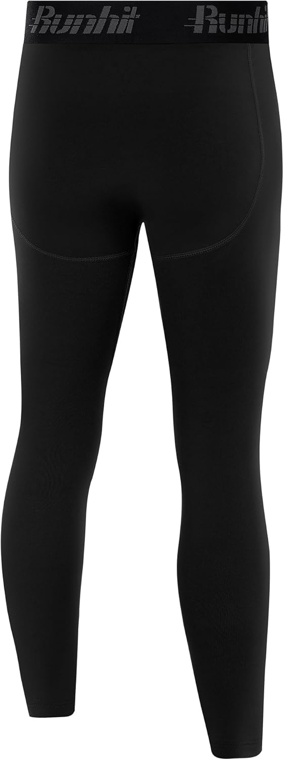 image:imageRunhit Boys Compression Leggings Fleece Lined Youth Sports Tights Kids Thermal Base Layer Pants Cold Weather Gear1pack Black