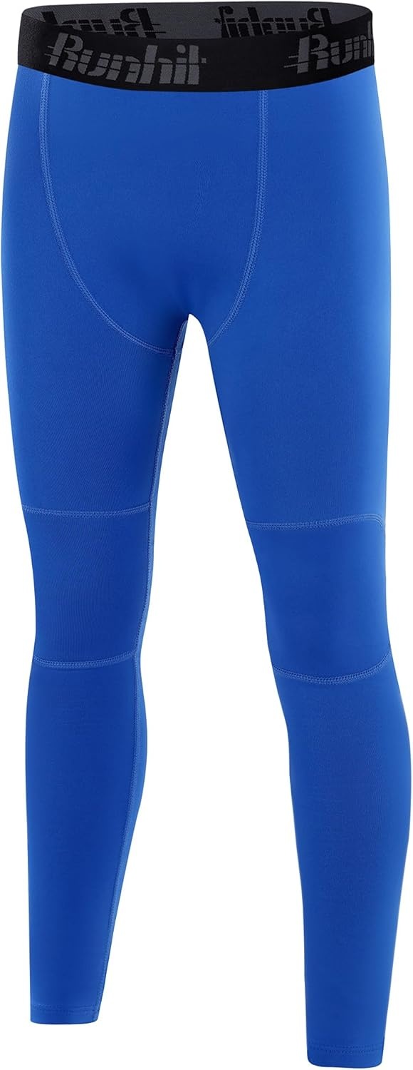 image:imageRunhit Boys Compression Leggings Fleece Lined Youth Sports Tights Kids Thermal Base Layer Pants Cold Weather Gear1pack Blue