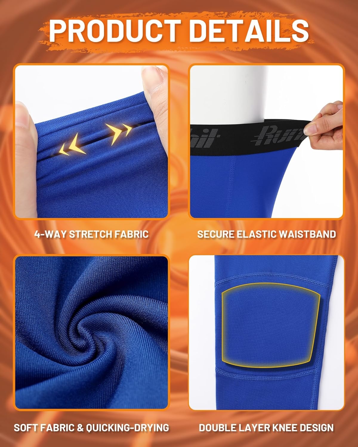 image:imageRunhit Boys Compression Leggings Fleece Lined Youth Sports Tights Kids Thermal Base Layer Pants Cold Weather Gear1pack Blue
