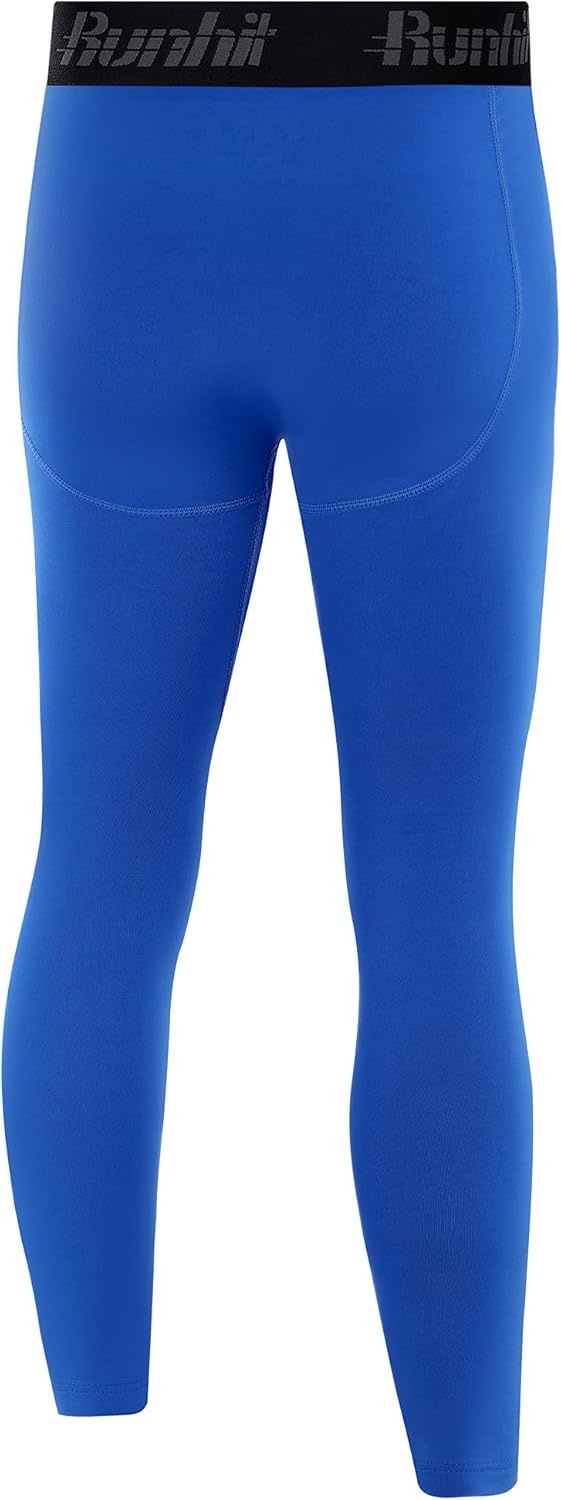 image:imageRunhit Boys Compression Leggings Fleece Lined Youth Sports Tights Kids Thermal Base Layer Pants Cold Weather Gear1pack Blue