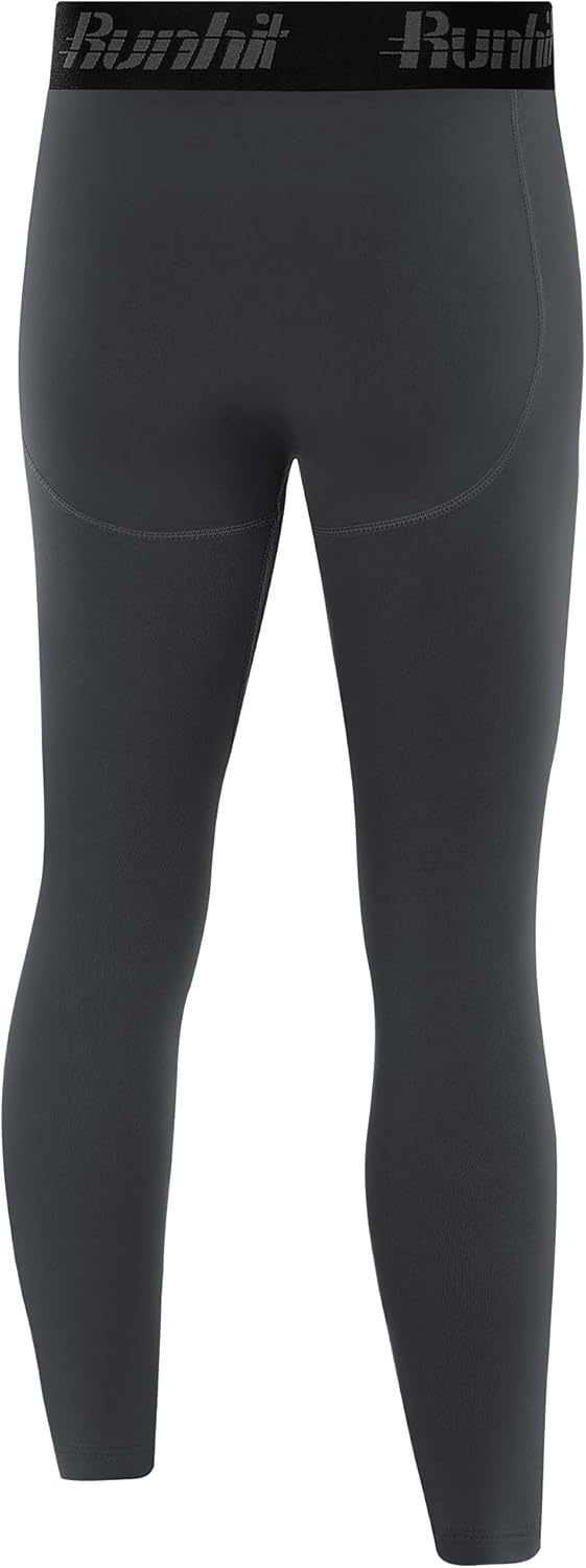 image:imageRunhit Boys Compression Leggings Fleece Lined Youth Sports Tights Kids Thermal Base Layer Pants Cold Weather Gear1pack Dark Gray