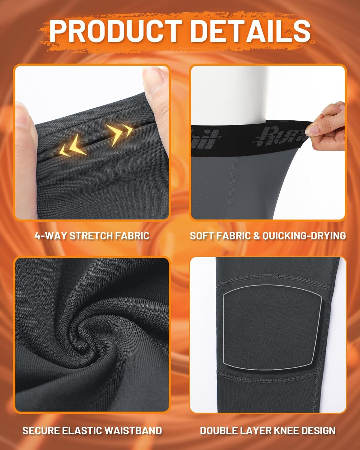 image:imageRunhit Boys Compression Leggings Fleece Lined Youth Sports Tights Kids Thermal Base Layer Pants Cold Weather Gear1pack Dark Gray