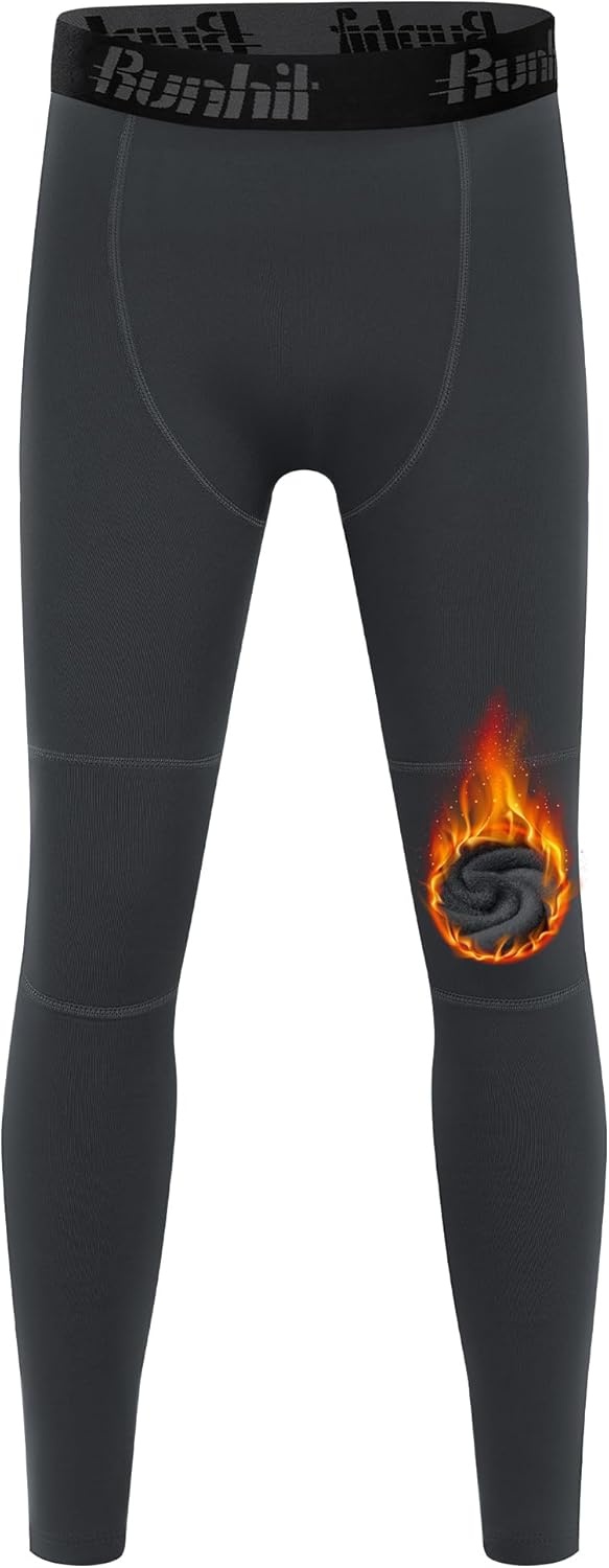 image:imageRunhit Boys Compression Leggings Fleece Lined Youth Sports Tights Kids Thermal Base Layer Pants Cold Weather Gear1pack Dark Gray