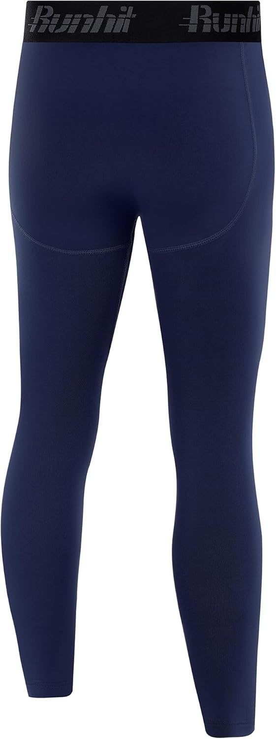 image:imageRunhit Boys Compression Leggings Fleece Lined Youth Sports Tights Kids Thermal Base Layer Pants Cold Weather Gear1pack Navy Blue