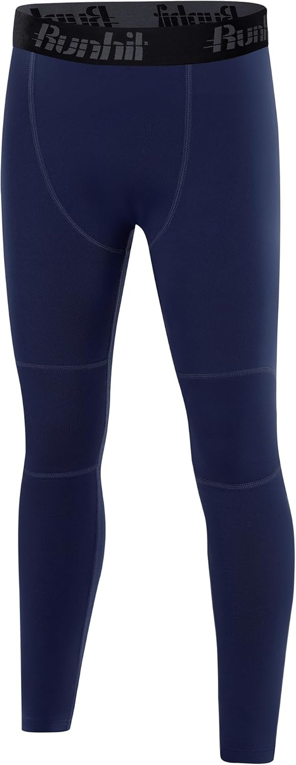 image:imageRunhit Boys Compression Leggings Fleece Lined Youth Sports Tights Kids Thermal Base Layer Pants Cold Weather Gear1pack Navy Blue
