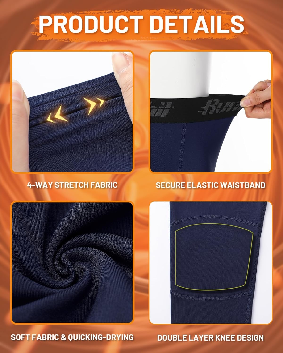 image:imageRunhit Boys Compression Leggings Fleece Lined Youth Sports Tights Kids Thermal Base Layer Pants Cold Weather Gear1pack Navy Blue