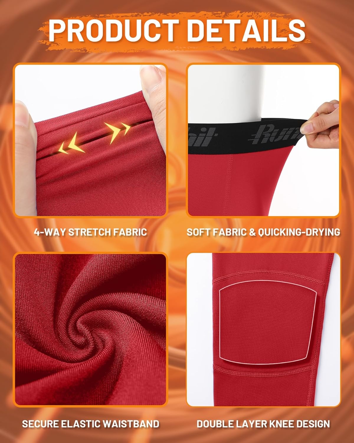 image:imageRunhit Boys Compression Leggings Fleece Lined Youth Sports Tights Kids Thermal Base Layer Pants Cold Weather Gear1pack Red