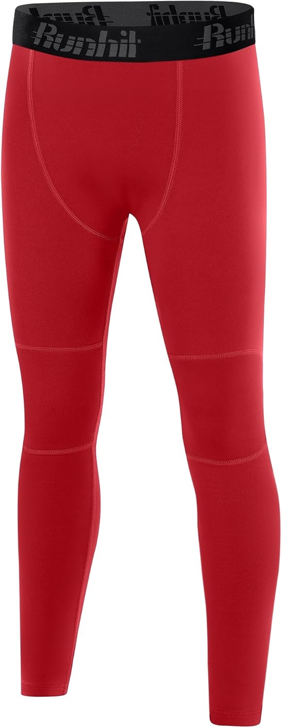 image:imageRunhit Boys Compression Leggings Fleece Lined Youth Sports Tights Kids Thermal Base Layer Pants Cold Weather Gear1pack Red
