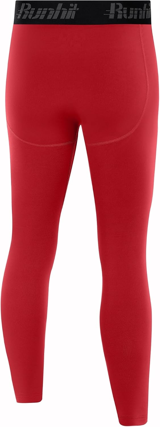 image:imageRunhit Boys Compression Leggings Fleece Lined Youth Sports Tights Kids Thermal Base Layer Pants Cold Weather Gear1pack Red