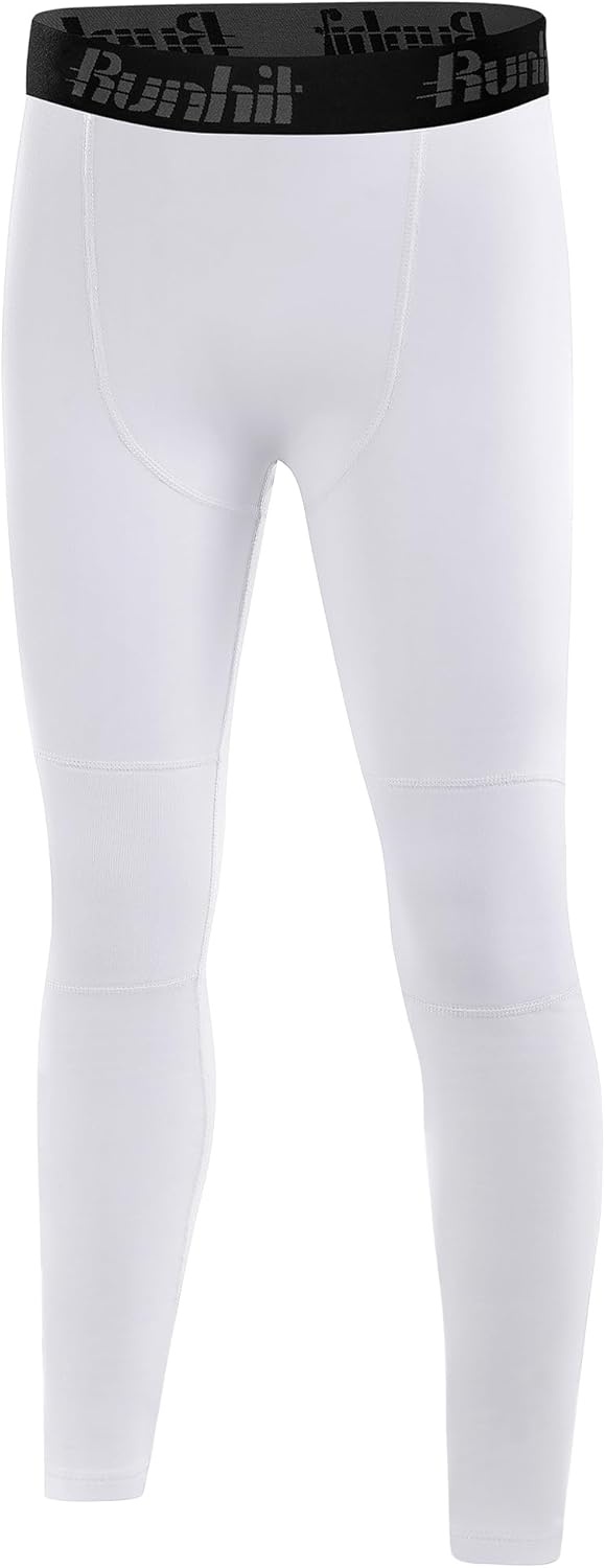 image:imageRunhit Boys Compression Leggings Fleece Lined Youth Sports Tights Kids Thermal Base Layer Pants Cold Weather Gear1pack White