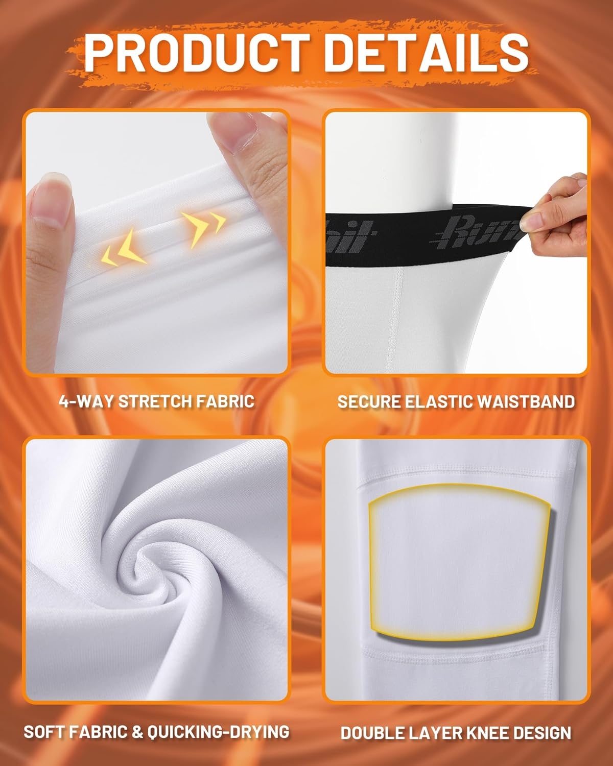 image:imageRunhit Boys Compression Leggings Fleece Lined Youth Sports Tights Kids Thermal Base Layer Pants Cold Weather Gear1pack White