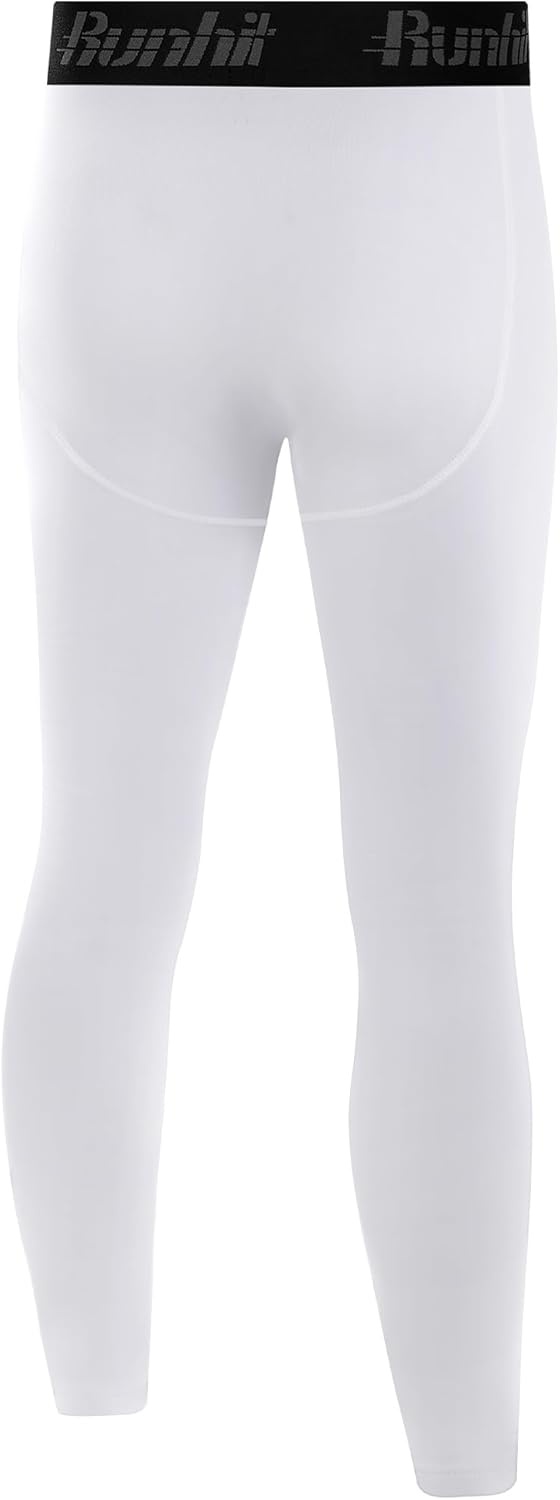 image:imageRunhit Boys Compression Leggings Fleece Lined Youth Sports Tights Kids Thermal Base Layer Pants Cold Weather Gear1pack White