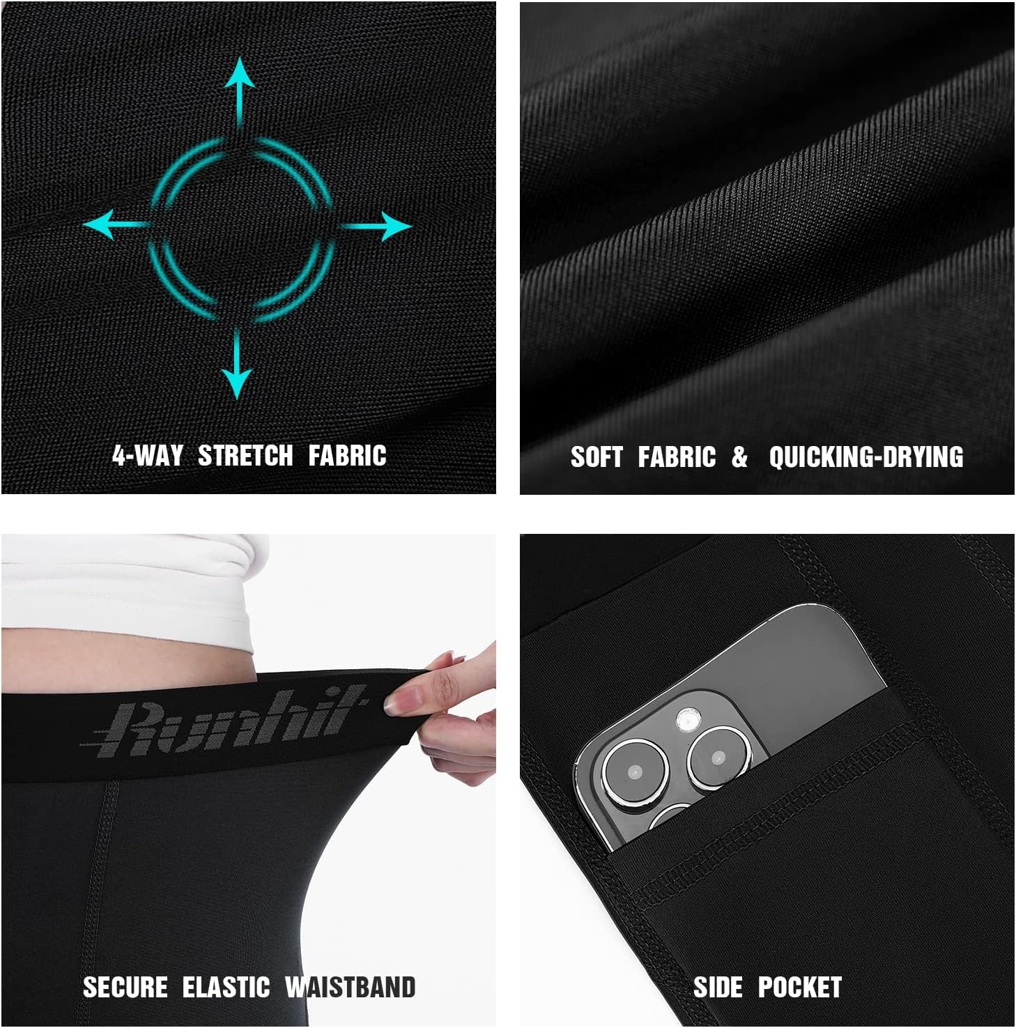 image:imageRunhit Youth Boys Compression ShortsBoys Performance Athletic Base Layers Underwear Sports Shorts Side Pocket2 Packblack black