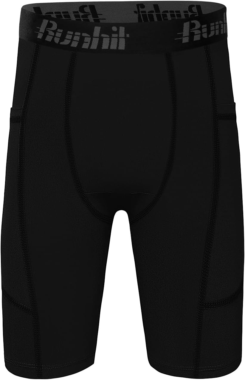 image:imageRunhit Youth Boys Compression ShortsBoys Performance Athletic Base Layers Underwear Sports Shorts Side Pocket2 Packblack black