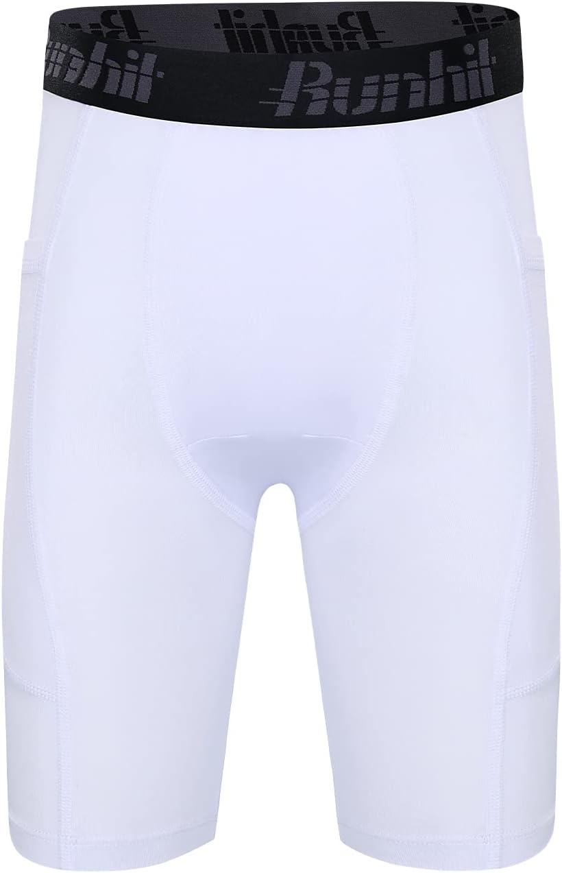 image:imageRunhit Youth Boys Compression ShortsBoys Performance Athletic Base Layers Underwear Sports Shorts Side Pocket2 Packblack white