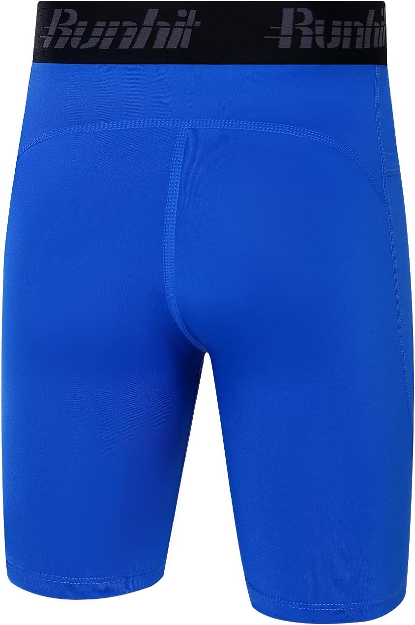 image:imageRunhit Youth Boys Compression ShortsBoys Performance Athletic Base Layers Underwear Sports Shorts Side PocketBlue