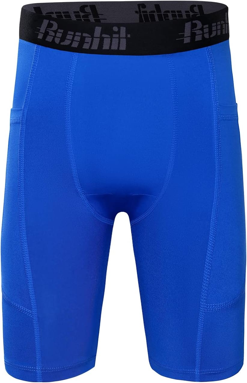 image:imageRunhit Youth Boys Compression ShortsBoys Performance Athletic Base Layers Underwear Sports Shorts Side PocketBlue