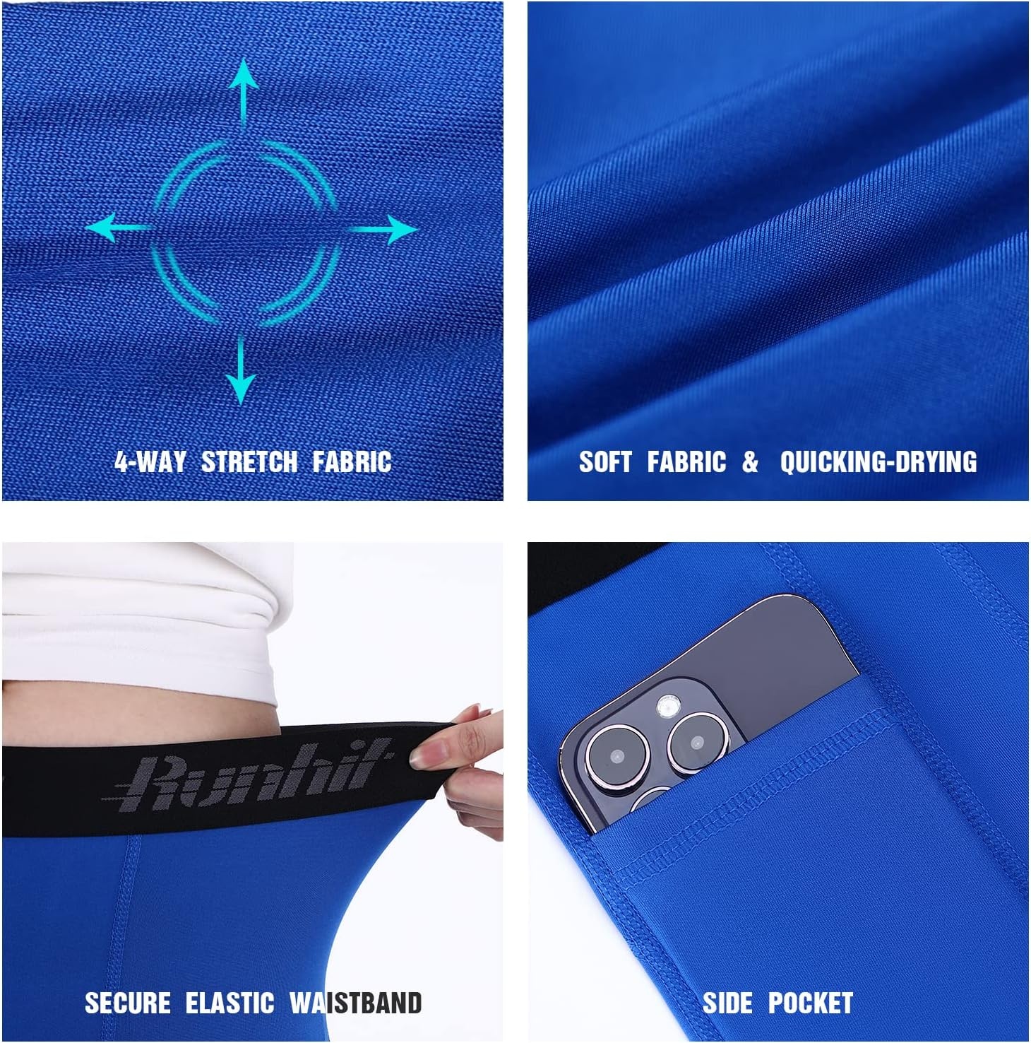 image:imageRunhit Youth Boys Compression ShortsBoys Performance Athletic Base Layers Underwear Sports Shorts Side PocketBlue