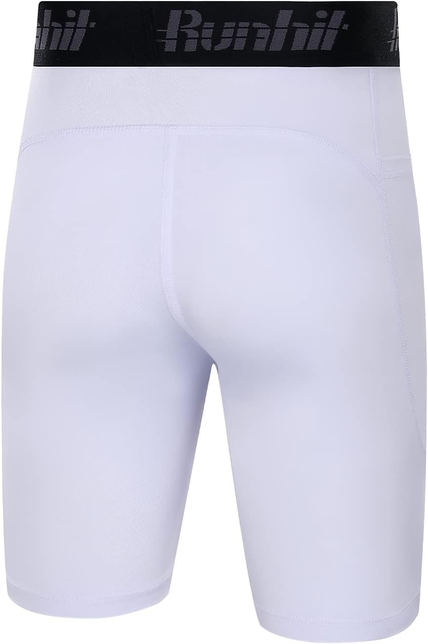 image:imageRunhit Youth Boys Compression ShortsBoys Performance Athletic Base Layers Underwear Sports Shorts Side PocketWhite