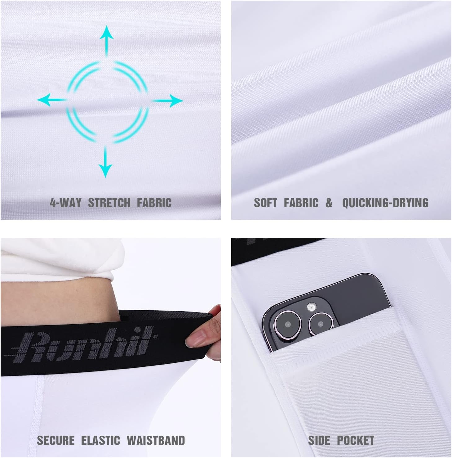 image:imageRunhit Youth Boys Compression ShortsBoys Performance Athletic Base Layers Underwear Sports Shorts Side PocketWhite