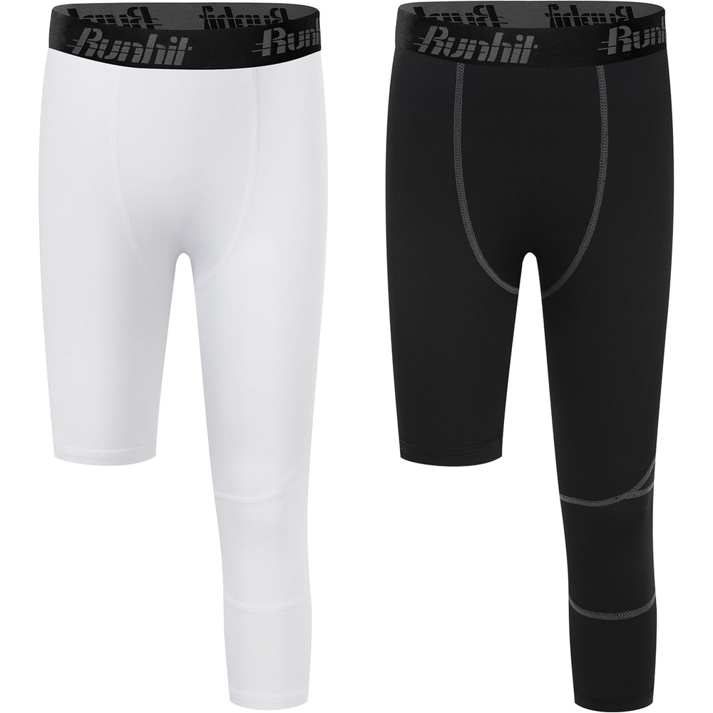 image:imageRunhit 34 One Leg Boys Compression LeggingsAthletic Tights Basketball Compression PantsYouth Boys Base Layer Pants