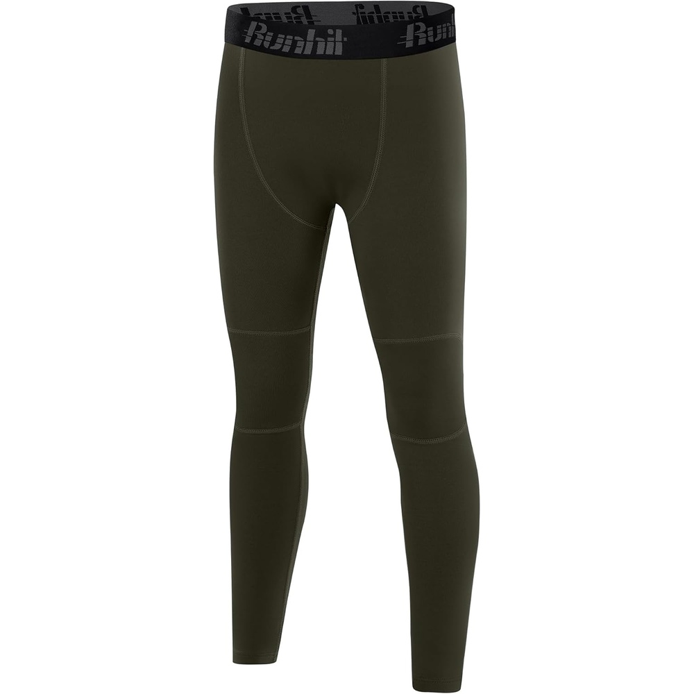 image:imageRunhit Boys Compression Leggings Fleece Lined Youth Sports Tights Kids Thermal Base Layer Pants Cold Weather Gear1pack Army Green