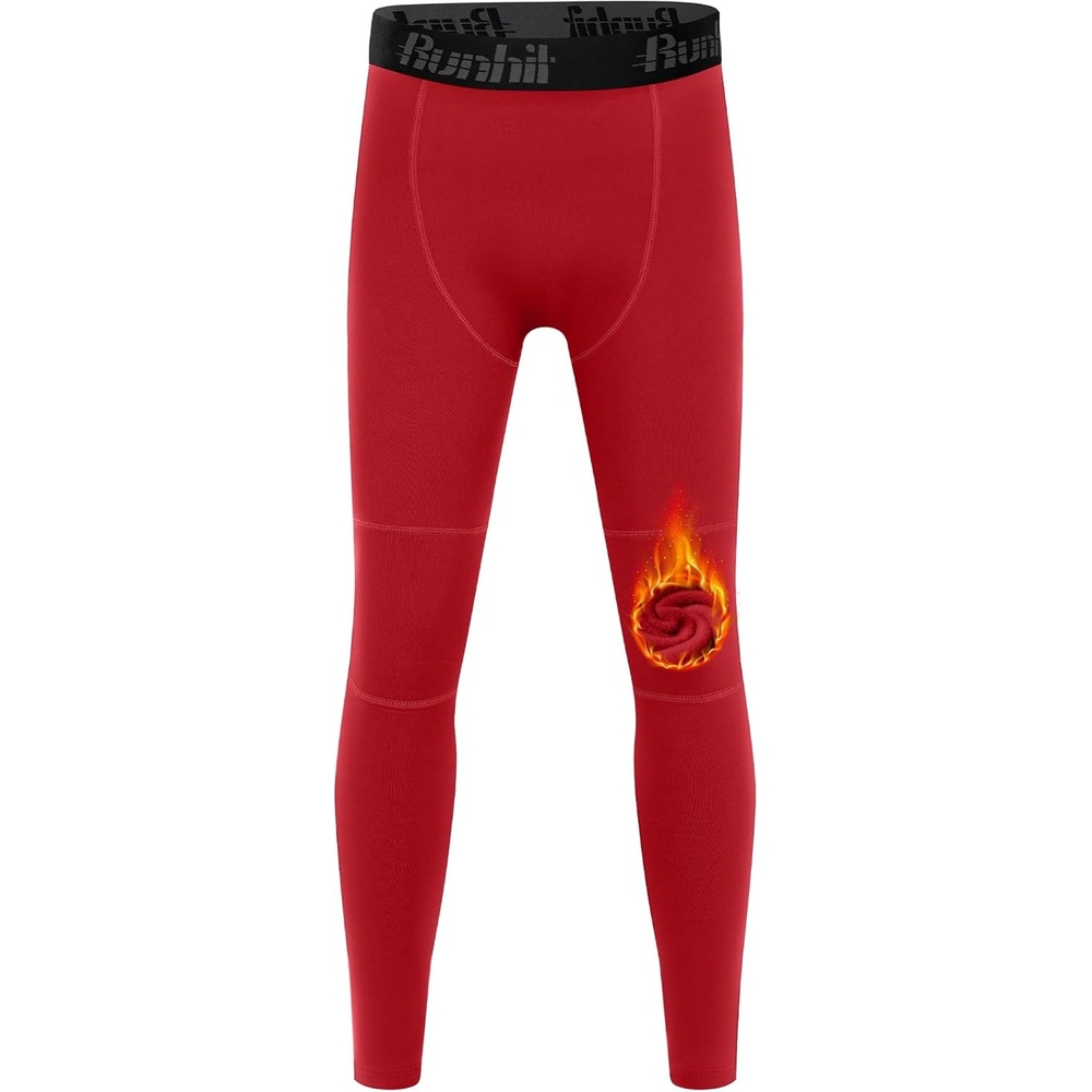 image:imageRunhit Boys Compression Leggings Fleece Lined Youth Sports Tights Kids Thermal Base Layer Pants Cold Weather Gear1pack Red