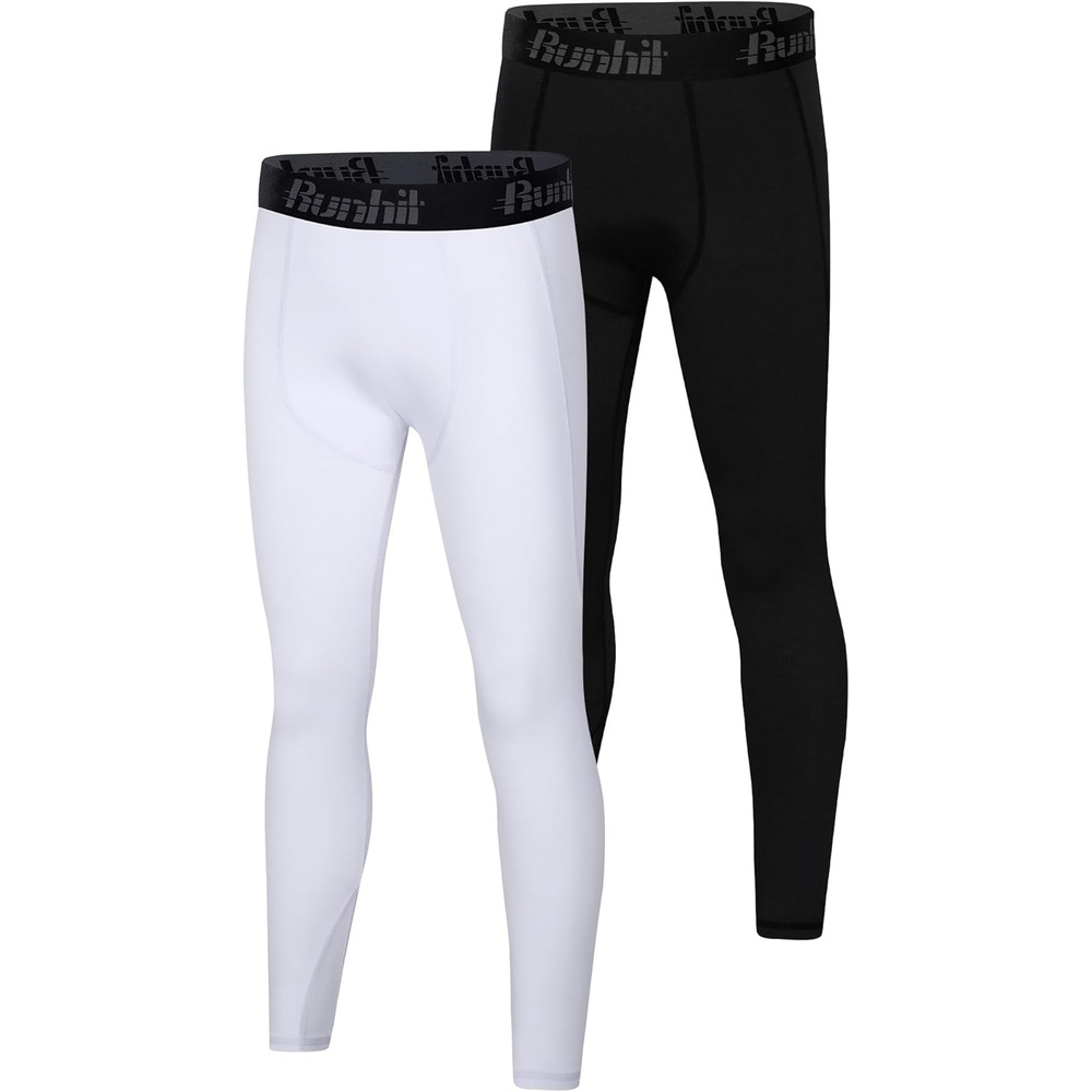 image:imageRunhit Boys Compression LeggingsYouth Athletic Tights Basketball Compression PantsBoys Base Layer Pants Sports Legging2pack Blackwhiteno Pocket