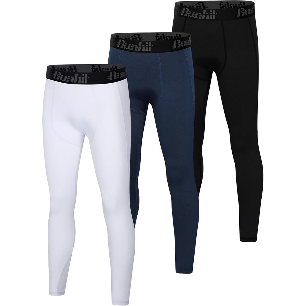 image:imageRunhit Boys Compression LeggingsYouth Athletic Tights Basketball Compression PantsBoys Base Layer Pants Sports Legging3pack Blackwhitenavy Blueno Pocket