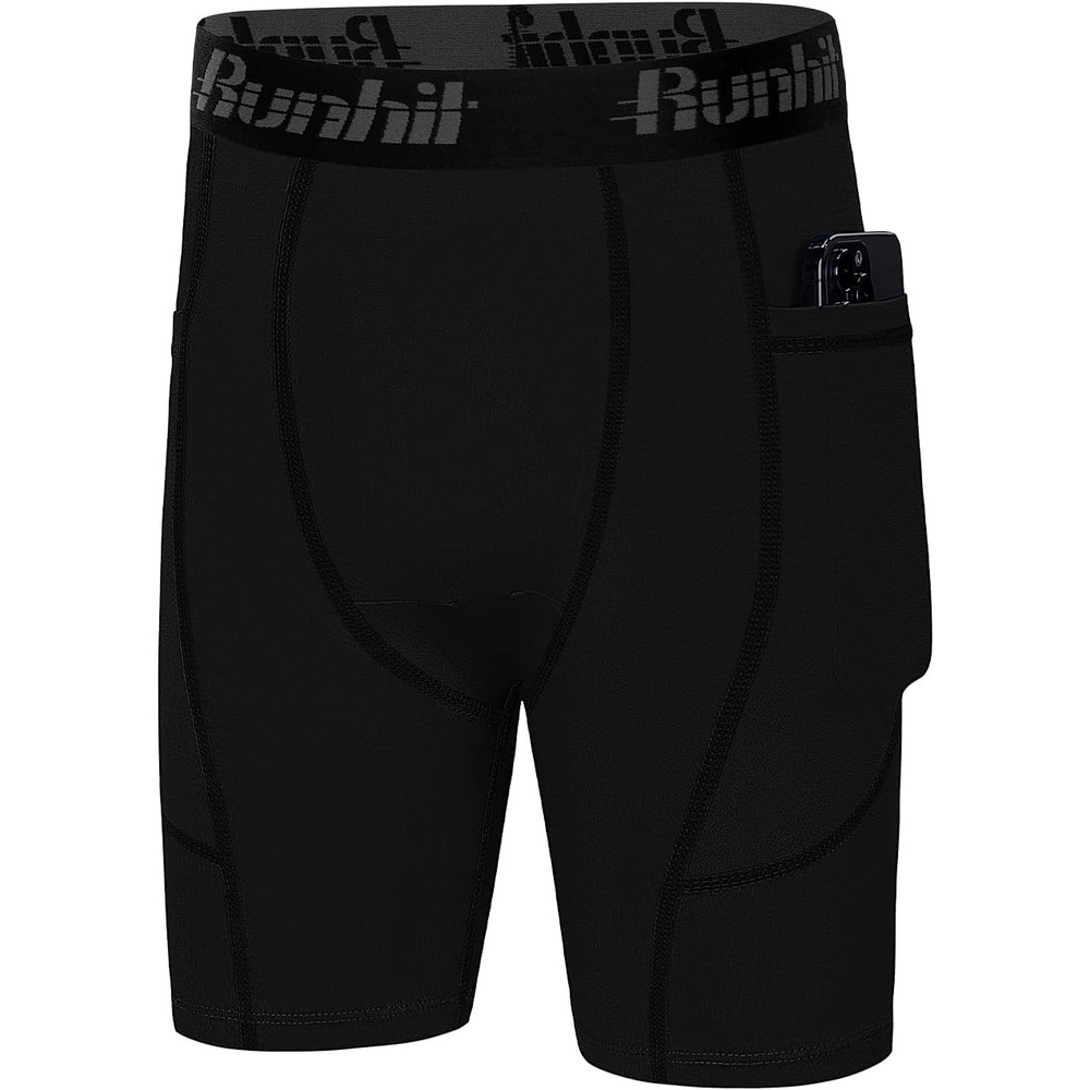 image:imageRunhit Youth Boys Compression ShortsBoys Performance Athletic Base Layers Underwear Sports Shorts Side PocketBlack