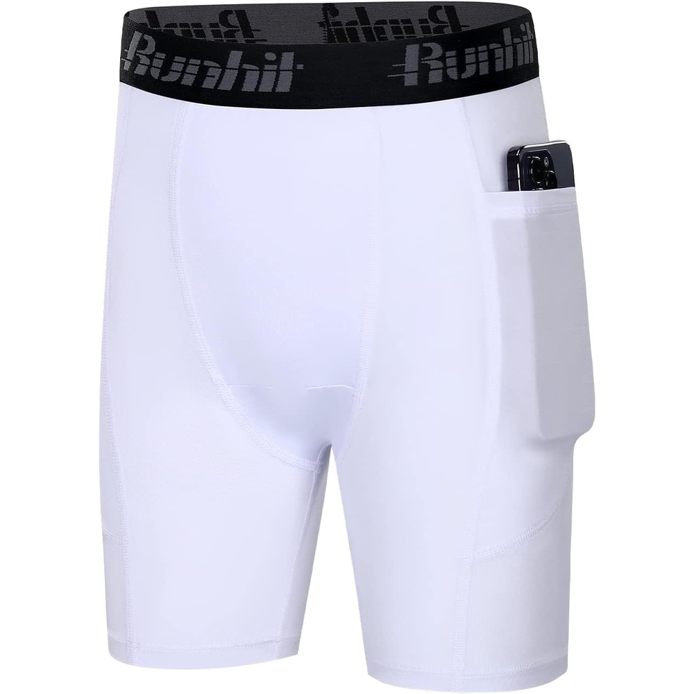 image:imageRunhit Youth Boys Compression ShortsBoys Performance Athletic Base Layers Underwear Sports Shorts Side PocketWhite