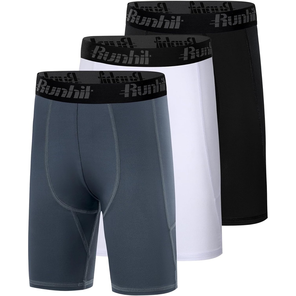 image:imageRunhit Youth Boys Compression ShortsBoys Performance Athletic Base Layers Underwear Sports Shorts3pack Blackwhitegray