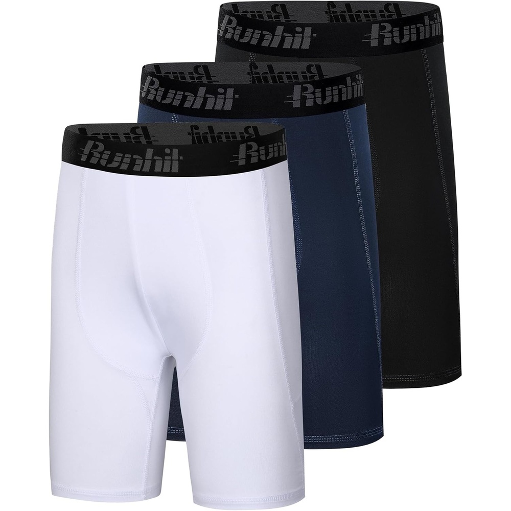 image:imageRunhit Youth Boys Compression ShortsBoys Performance Athletic Base Layers Underwear Sports Shorts3pack Blackwhitenavy Blue