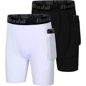 image:imageRunhit Youth Boys Compression ShortsBoys Performance Athletic Base Layers Underwear Sports Shorts Side Pocket2 Packblack white