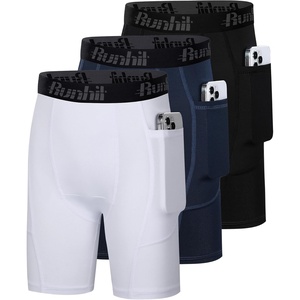 image:imageRunhit Youth Boys Compression ShortsBoys Performance Athletic Base Layers Underwear Sports Shorts Side Pocket3 Packblackwhitenavy Blue