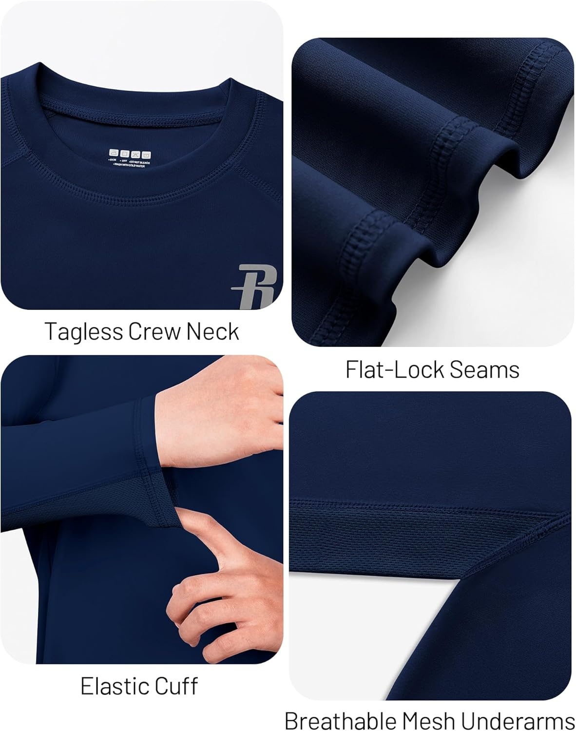 image:imageRunhit UPF 50 Boys Swim Shirt Rash Guard for Boys Long Sleeve Youth Kids UV Sun Protection Shirt for Beach Surf HikingDark Blue