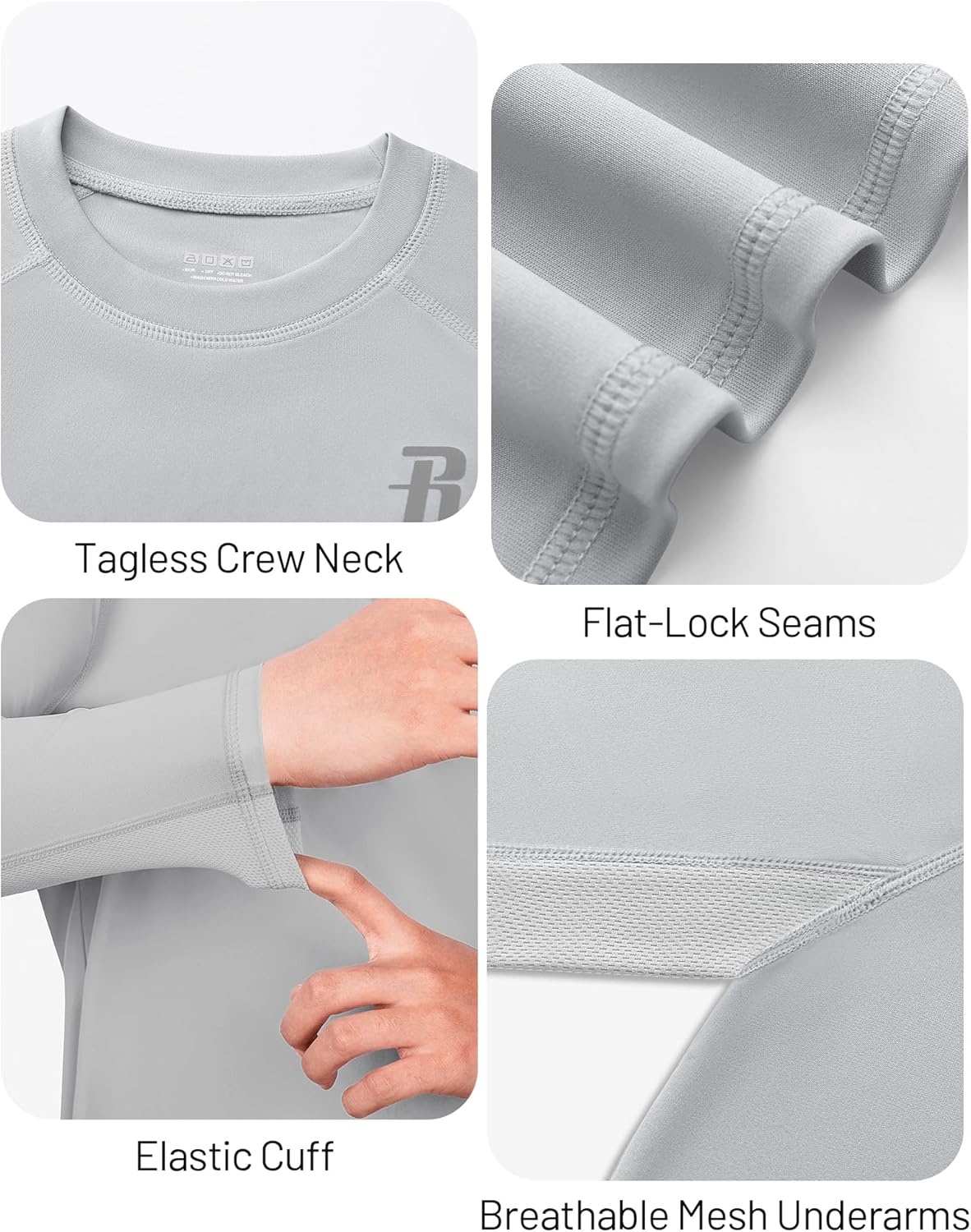 image:imageRunhit UPF 50 Boys Swim Shirt Rash Guard for Boys Long Sleeve Youth Kids UV Sun Protection Shirt for Beach Surf HikingGray