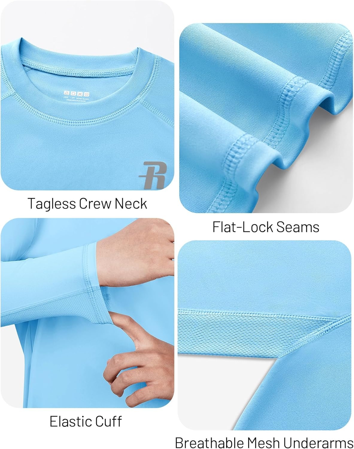 image:imageRunhit UPF 50 Boys Swim Shirt Rash Guard for Boys Long Sleeve Youth Kids UV Sun Protection Shirt for Beach Surf HikingLight Blue