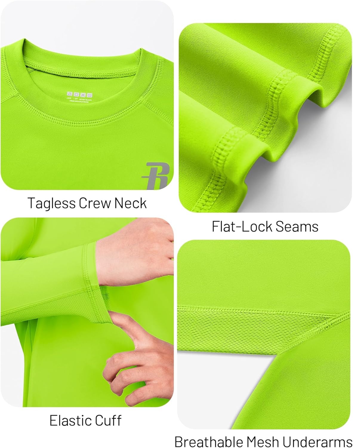 image:imageRunhit UPF 50 Boys Swim Shirt Rash Guard for Boys Long Sleeve Youth Kids UV Sun Protection Shirt for Beach Surf HikingLime Green