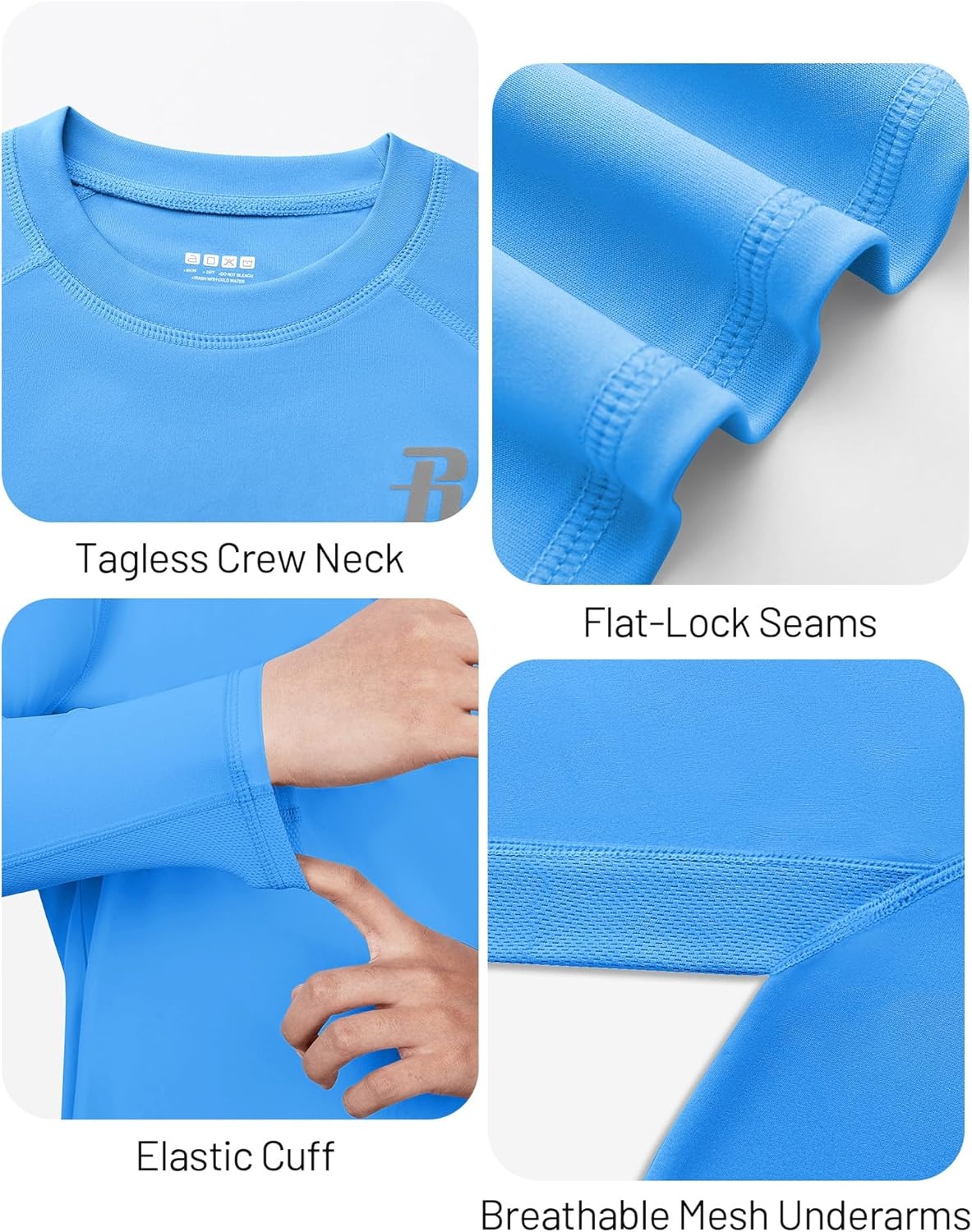 image:imageRunhit UPF 50 Boys Swim Shirt Rash Guard for Boys Long Sleeve Youth Kids UV Sun Protection Shirt for Beach Surf HikingMedium Blue