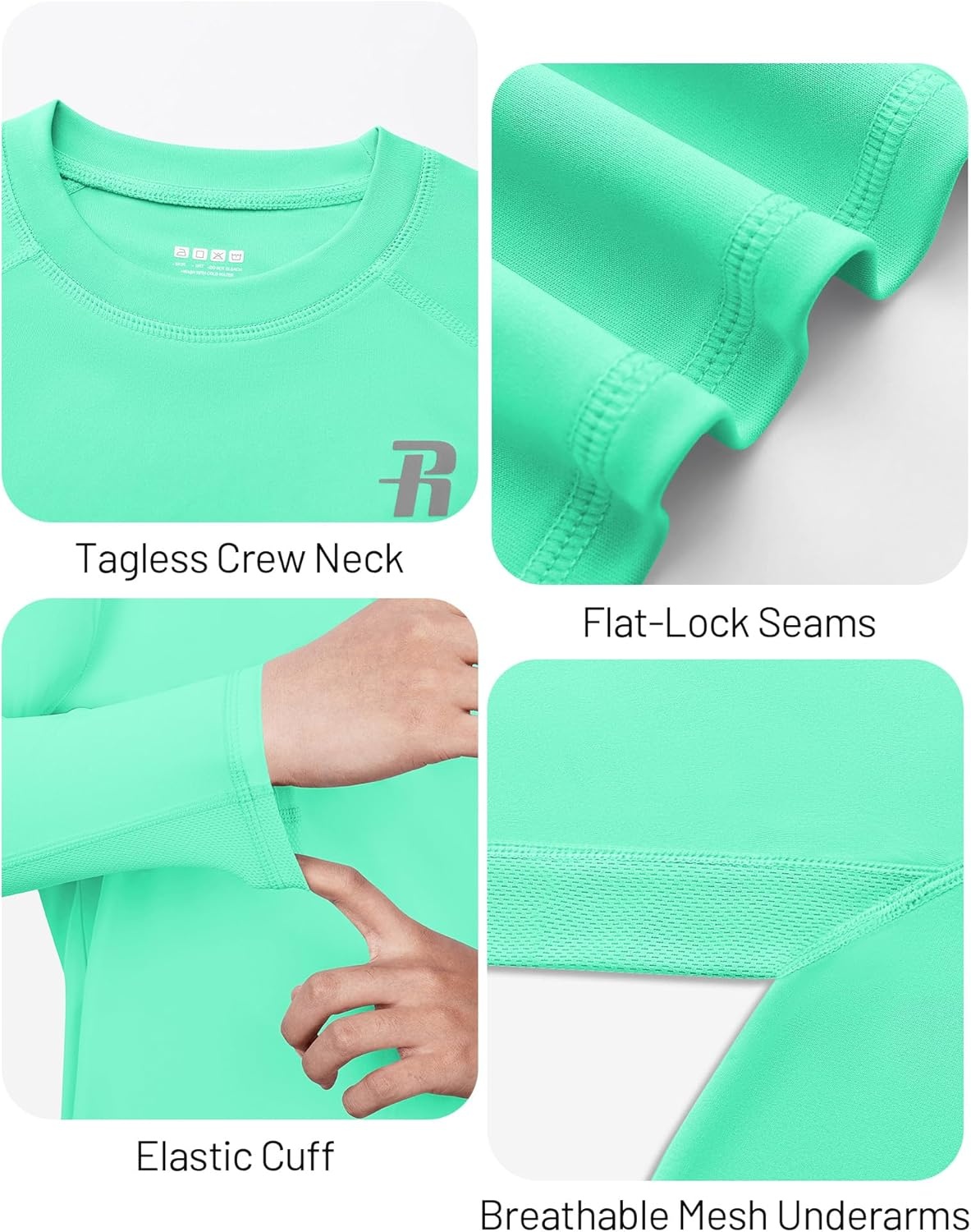 image:imageRunhit UPF 50 Boys Swim Shirt Rash Guard for Boys Long Sleeve Youth Kids UV Sun Protection Shirt for Beach Surf HikingMint Green