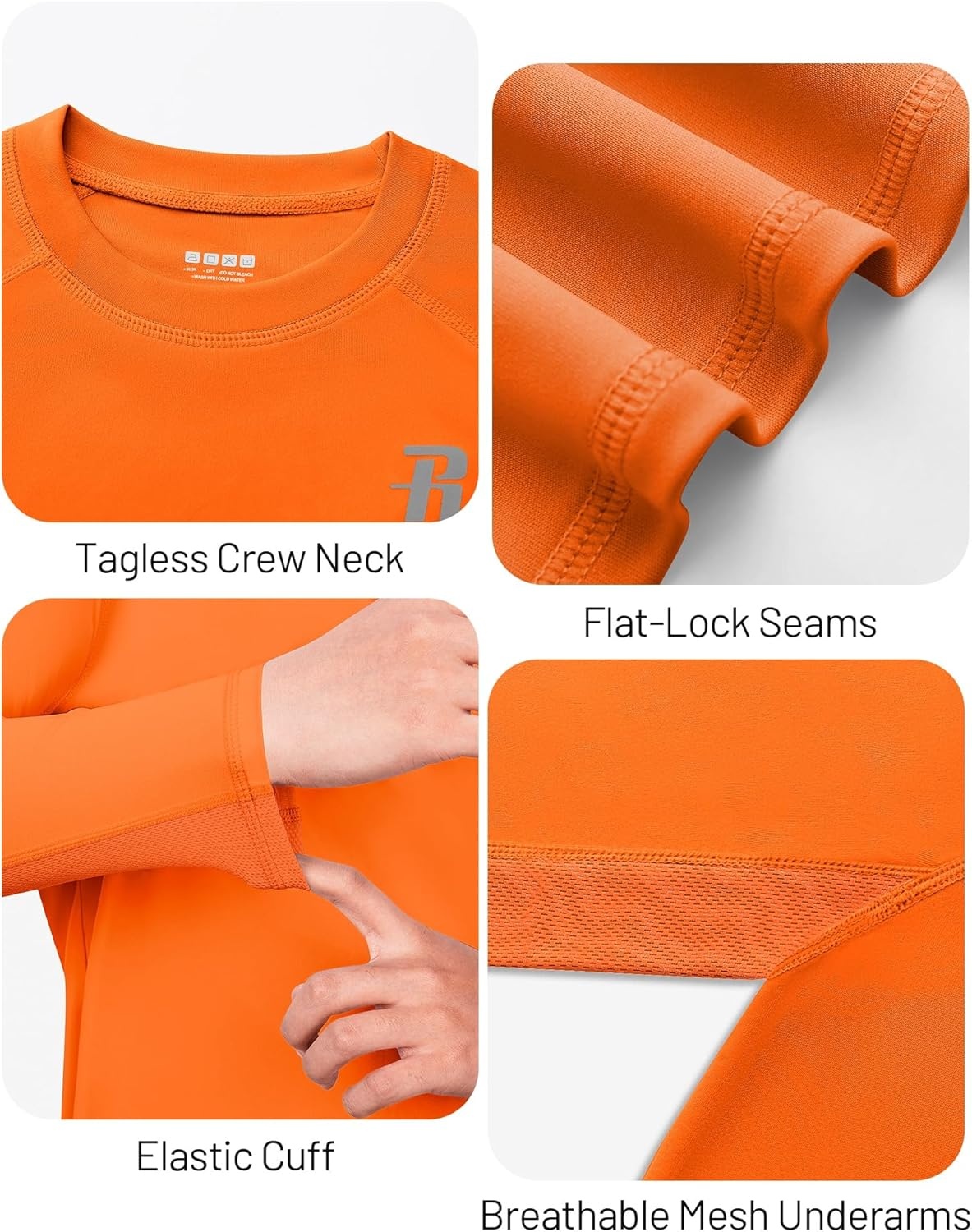 image:imageRunhit UPF 50 Boys Swim Shirt Rash Guard for Boys Long Sleeve Youth Kids UV Sun Protection Shirt for Beach Surf HikingOrange