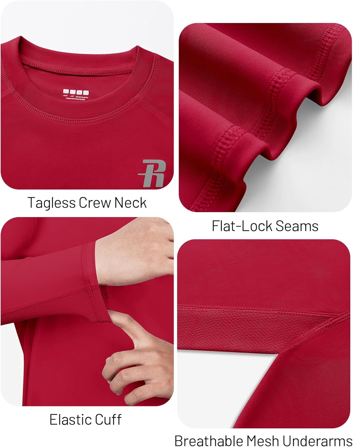 image:imageRunhit UPF 50 Boys Swim Shirt Rash Guard for Boys Long Sleeve Youth Kids UV Sun Protection Shirt for Beach Surf HikingRed